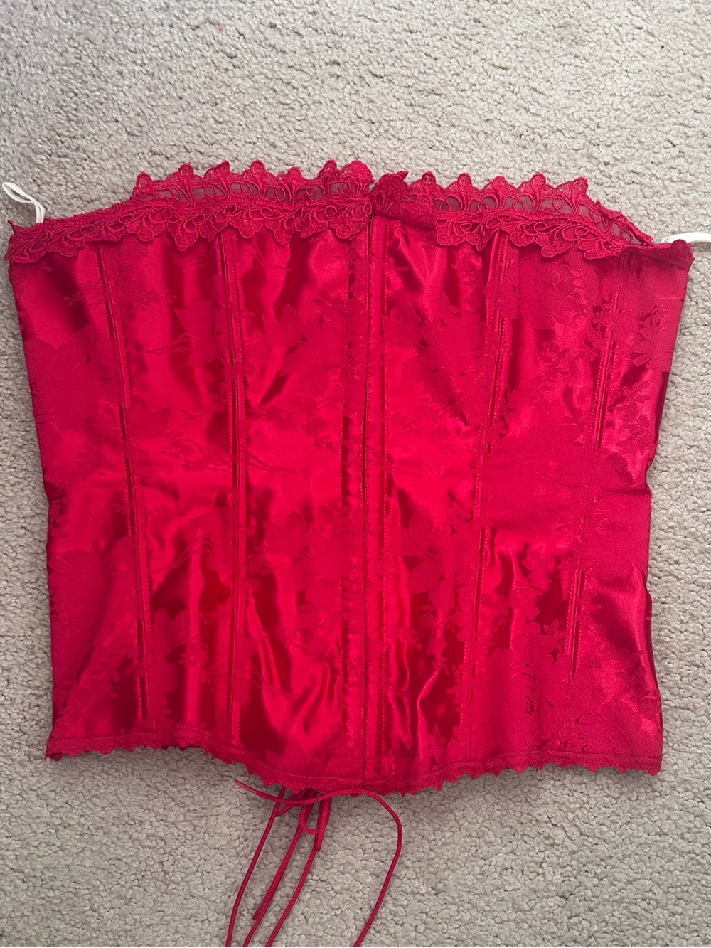 Fredrick’s Y2K Red Satin Lace-Up Corset Top